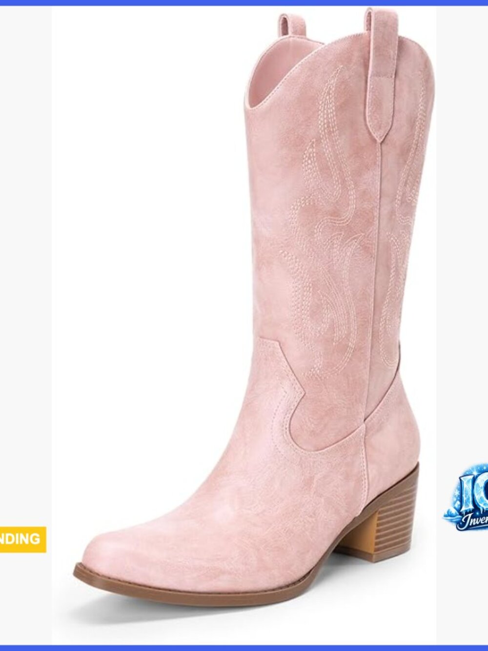 Square Toe Cowboy Mid Calf Western Boots with Faux Leather